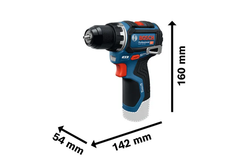 Máy khoan pin Bosch GSR 12V-32 có kích thước như hình minh họa.