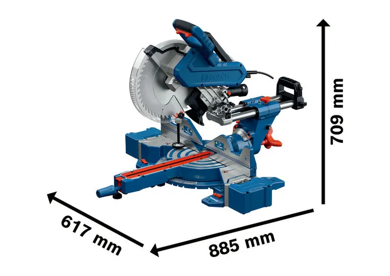 Máy cưa góc D Bosch GCM 340-305 có tay trượt.