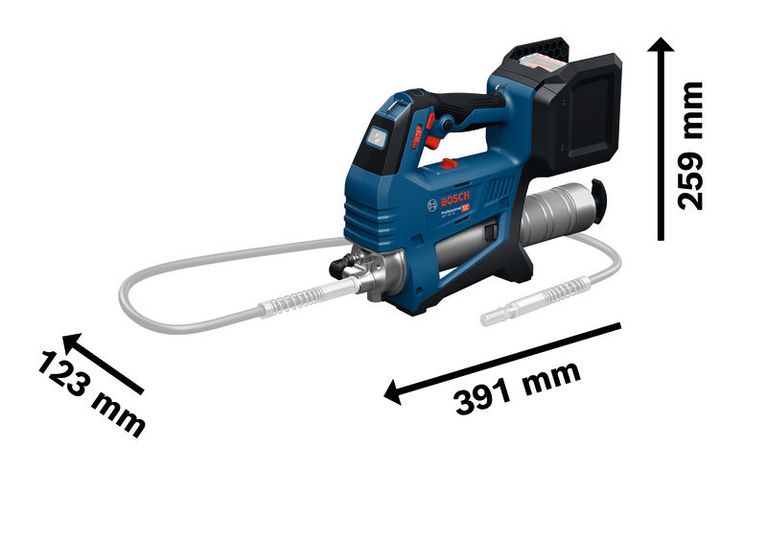 GFP 18V-10 Súng bắn keo dùng pin Bosch GFP 18V-10 có kích thước như hình minh họa.
