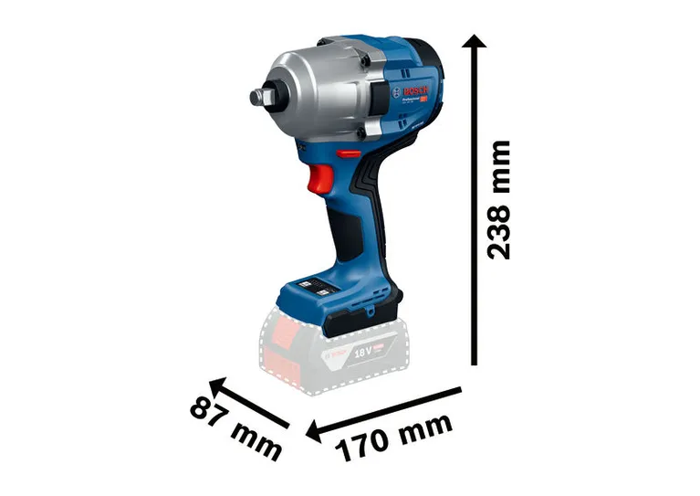 Kích thước máy vặn vít dùng pin Bosch GDS 18V-780 được hiển thị.