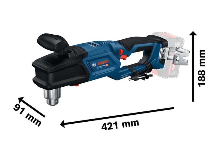 Máy khoan góc dùng pin Bosch GRD 18V-127 có kích thước.