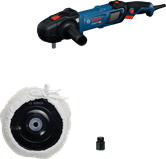 Máy đánh bóng Bosch GPO 14-180 có bộ chuyển đổi pad và trục chính.