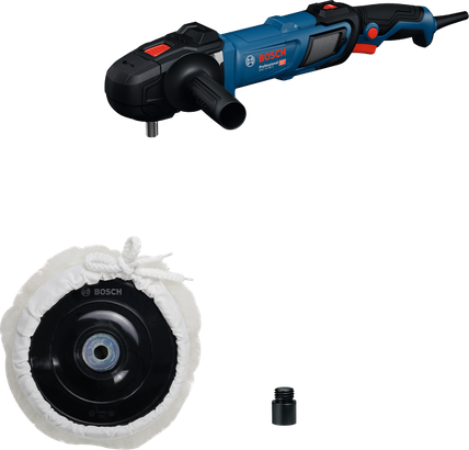 GPO 14-180 S Máy đánh bóng Bosch GPO 14-180 có bộ chuyển đổi pad và trục chính.