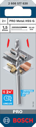 Mũi khoan Bosch PRO Metal HSS-G 1.5×18×40 mm.