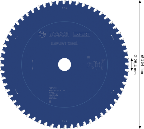 Lưỡi cưa tròn EXPERT Steel, 254 x 2,6/2,2 x 25,4 mm, T60 Lưỡi cưa tròn Bosch EXPERT Steel 254mm T60.