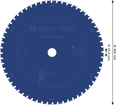 Lưỡi cưa tròn EXPERT Steel, 305 x 2,6/2,2 x 25,4 mm, T60 Lưỡi cưa tròn thép Bosch EXPERT 305mm T60.