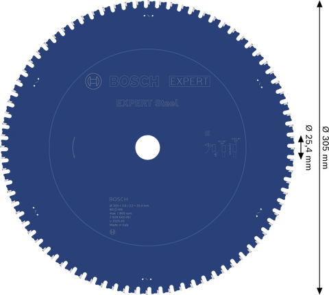Lưỡi cưa tròn EXPERT Steel, 305 x 2,6/2,2 x 25,4 mm, T80 Lưỡi cưa tròn Bosch EXPERT Steel 305mm T80.