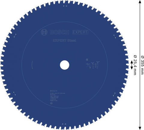 Lưỡi cưa tròn EXPERT Steel, 355 x 2,6/2,2 x 25,4 mm, T80 Lưỡi cưa tròn Bosch EXPERT Steel 355mm T80.