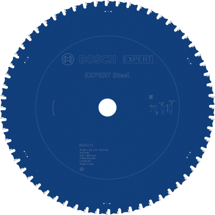 Lưỡi cưa tròn EXPERT Steel, 305 x 2,6/2,2 x 25,4 mm, T60 Lưỡi cưa tròn thép Bosch EXPERT 305 mm T60.