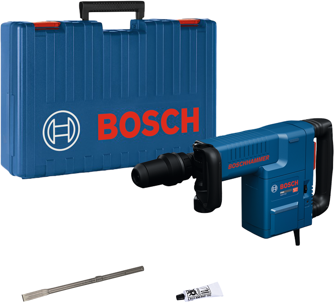 Máy đục bê tông Bosch GSH 11 EV có hộp đựng.