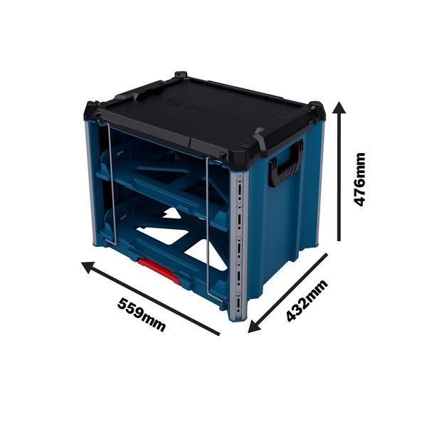 Hộp đựng Bosch L-BOXX Contractor Rack 2 có kích thước kèm theo.