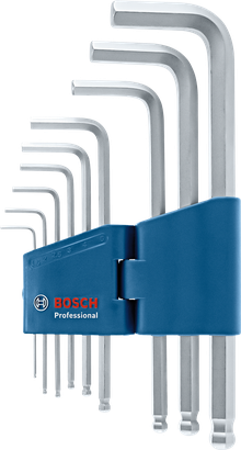 Bộ chìa khóa lục giác hình chữ L trong hộp đựng màu xanh dương.