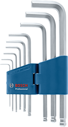 Bộ chìa khóa lục giác hình chữ L trong hộp đựng màu xanh dương.