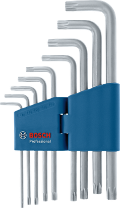 Bộ chín cờ lê hình sao chữ L trong hộp đựng màu xanh dương.