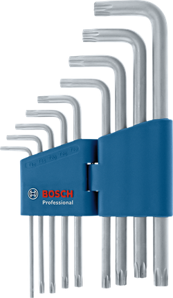 Bộ chín cờ lê hình sao chữ L trong hộp đựng màu xanh dương.