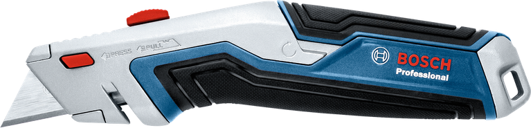 Dao rọc giấy có lưỡi thu vào, đặt trên nền trắng.