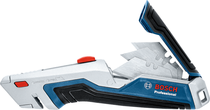 Dao đa năng với ngăn chứa được mở ra, bên trong có nhiều lưỡi dao dự phòng.