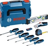 Bộ tua vít và dụng cụ cầm tay Bosch kèm hộp đựng.