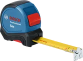 Thước dây Bosch 5m với lưỡi thước màu vàng theo hệ mét.