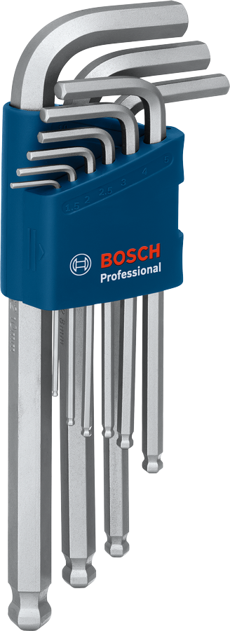 Bộ lục giác Allen 9 chi tiết Bosch S2 trong hộp đựng màu xanh dương.