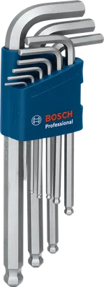Bộ lục giác Allen 9 chi tiết Bosch S2 trong hộp đựng màu xanh dương.