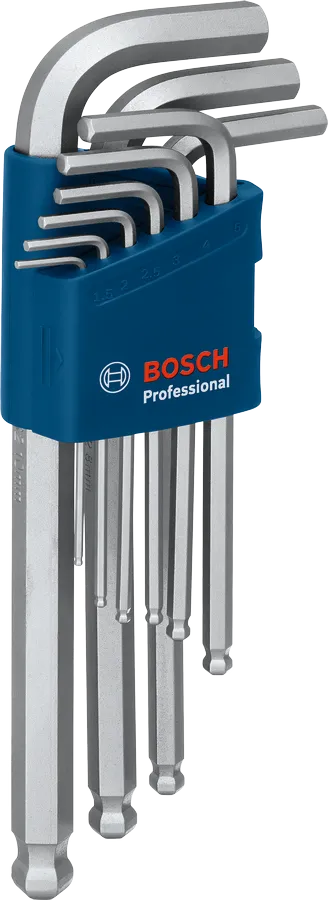 Bộ lục giác Allen 9 chi tiết Bosch S2 trong hộp đựng màu xanh dương.
