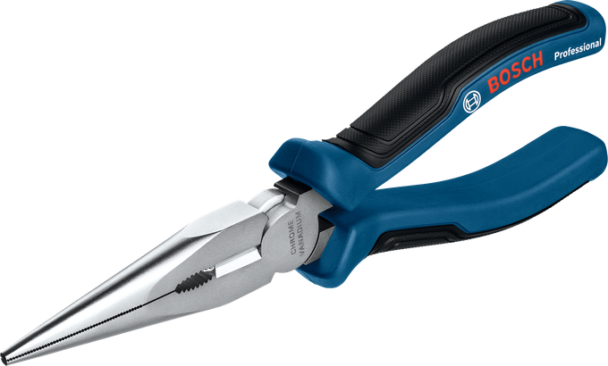 Kìm mũi dài Bosch 200 mm với lưỡi cắt được tôi cứng bằng cảm ứng.