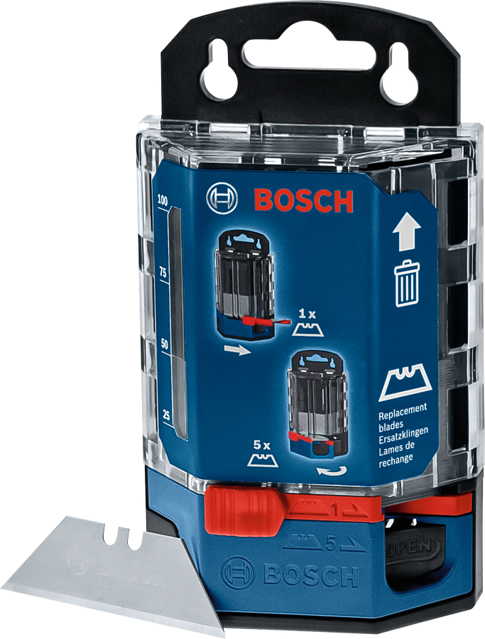 Hộp đựng lưỡi dao Bosch kèm 50 lưỡi dao thay thế.