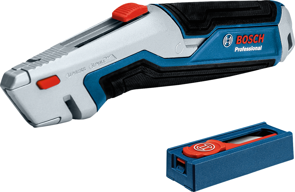 Bộ dao và lưỡi dao Bosch 11 món kèm hộp đựng.