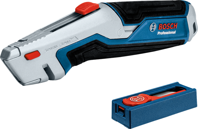 Bộ dao và lưỡi dao Bosch 11 món kèm hộp đựng.
