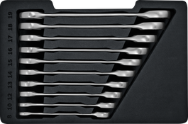 Bộ cờ lê bánh cóc Bosch 10 chi tiết trong khay.