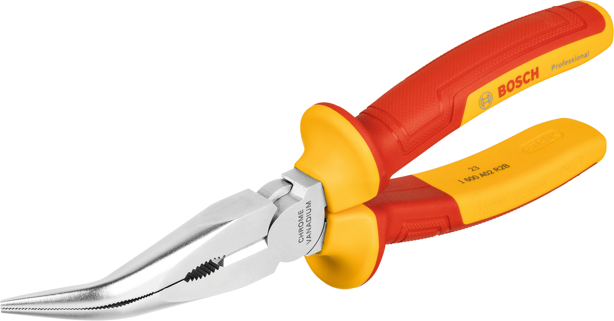 Kìm mũi dài Bosch VDE uốn cong 40°, 200 mm.