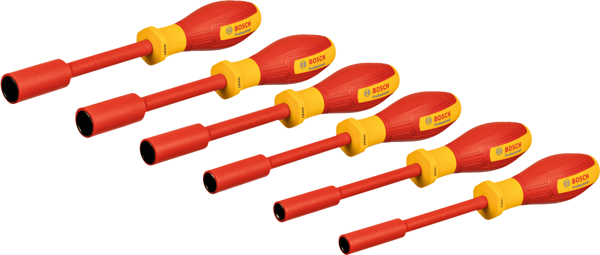 Bộ cờ lê đầu tuýp Bosch VDE, 6 chi tiết tay cầm cách điện.