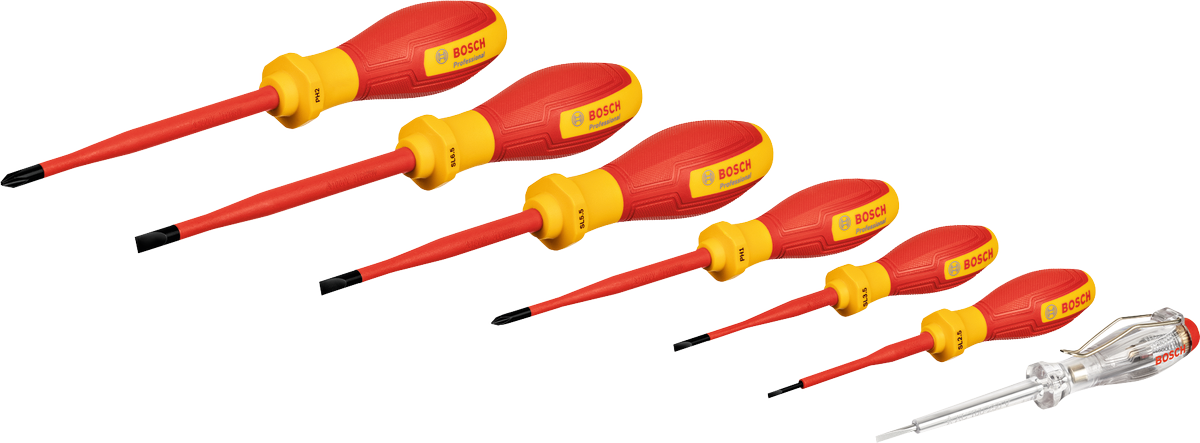 Bộ tua vít Bosch VDE SL/PH 7 chi tiết, dùng cho điện áp lên đến 1000V.