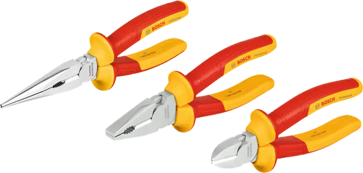 Bộ kìm Bosch VDE 3 chi tiết với tay cầm cách điện.