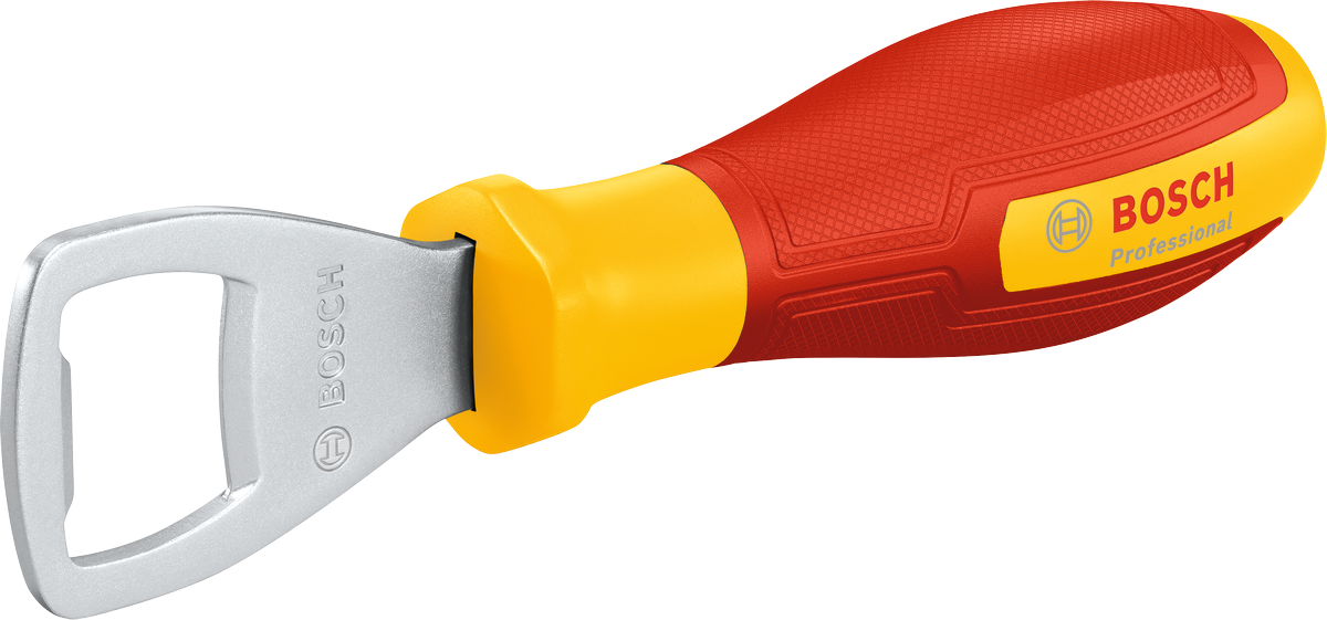 Dụng cụ mở nắp chai Bosch với tay cầm màu vàng và đỏ.
