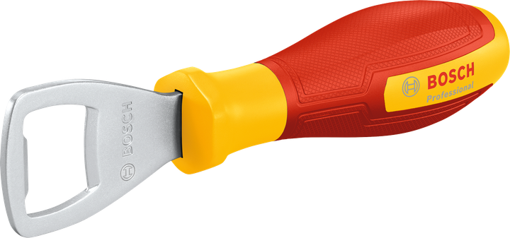 Dụng cụ mở nắp chai Bosch với tay cầm màu vàng và đỏ.
