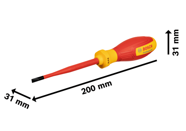 Tua vít cách điện Bosch VDE SL4.5x100, chiều dài 200 mm.