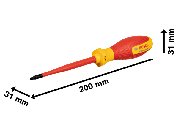 Tua vít cách điện Bosch VDE TX20x100, chiều dài 200 mm.