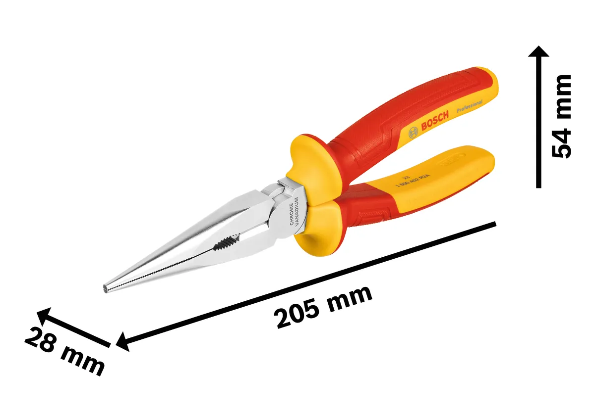 Kìm mũi dài thẳng cách điện VDE 200 mm Professional