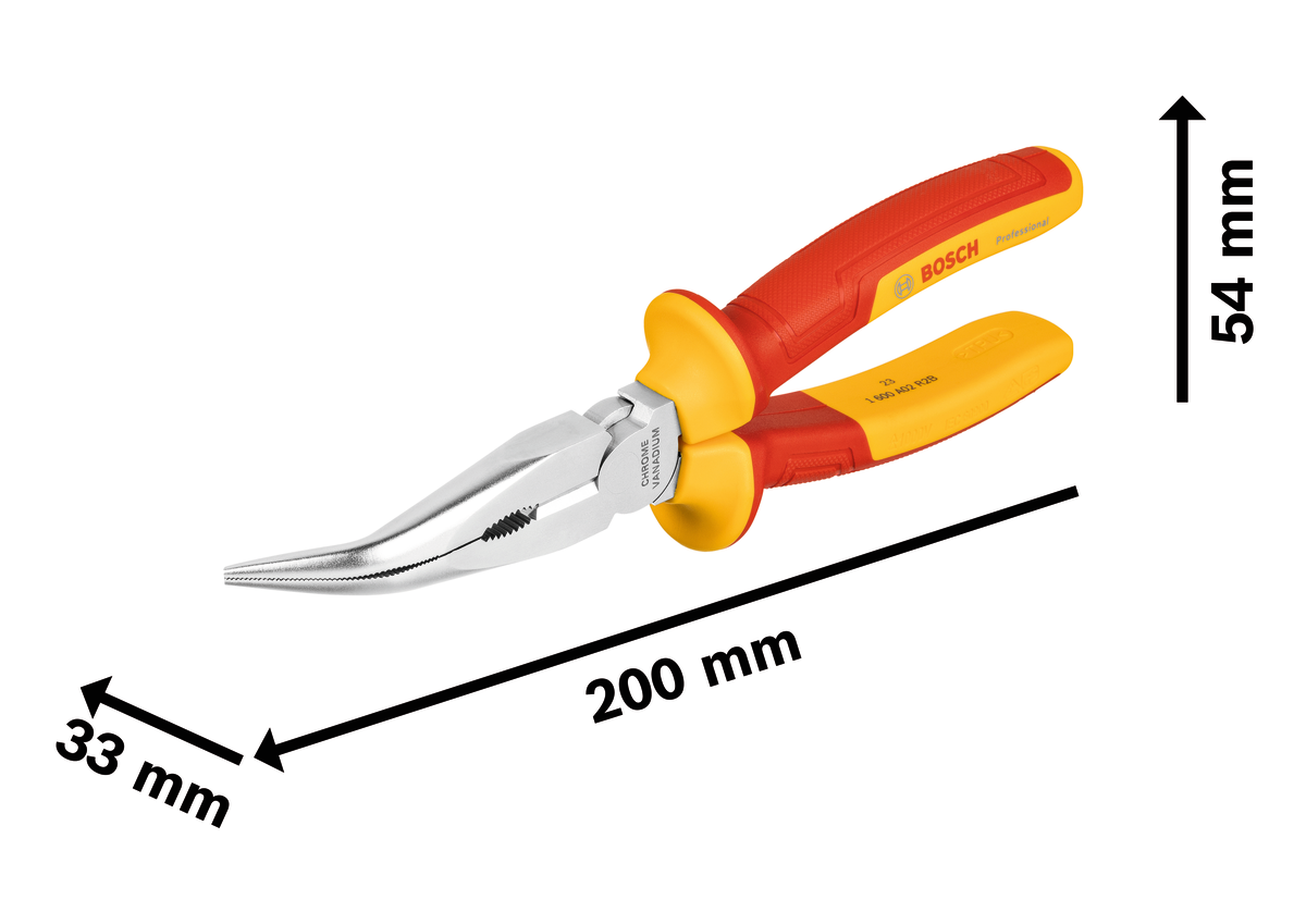 Kìm mũi dài cong 40° cách điện VDE 200 mm Professional