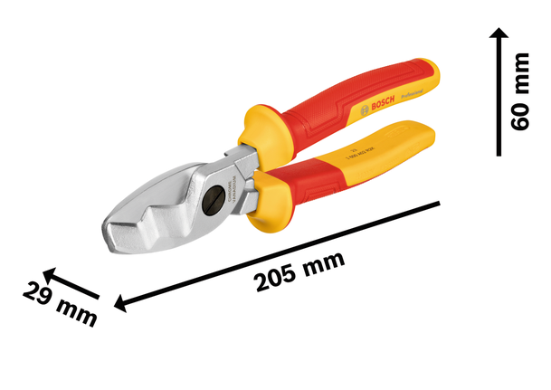 Kìm cắt cáp Bosch VDE 200 mm với tay cầm cách điện.