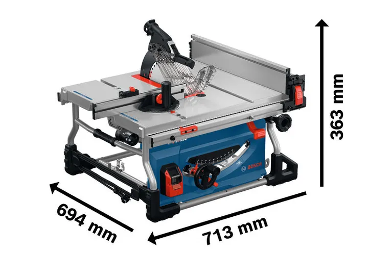 Máy cưa bàn Bosch GTS100-254 có kích thước hiển thị.