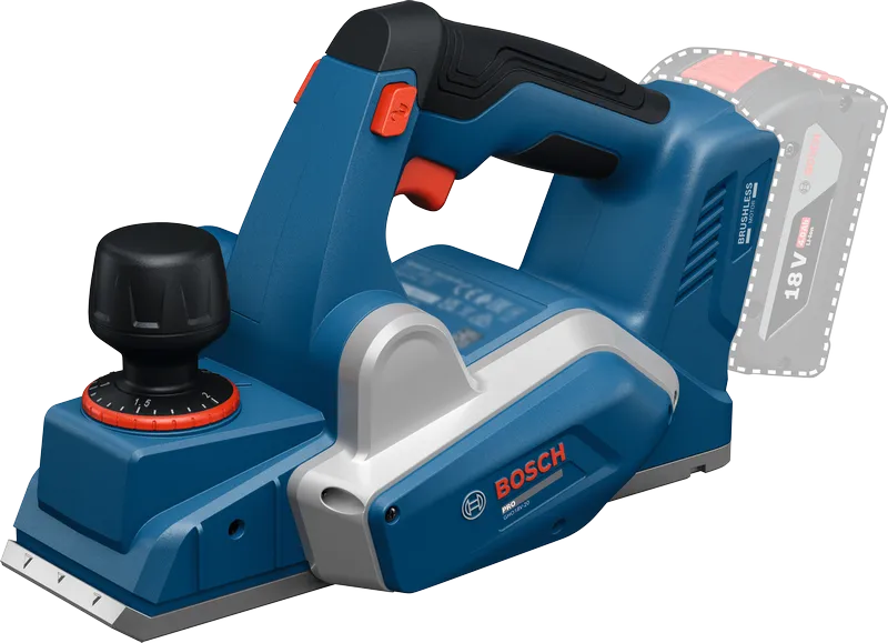 Máy bào không dây Bosch GHO18V-20 với núm điều chỉnh.