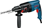 Máy khoan búa Bosch GBH 2-26 E có đầu SDS plus và tay cầm bên hông.