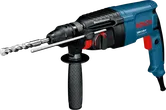 Máy khoan búa Bosch GBH 2-26 E có đầu SDS plus và tay cầm bên hông.