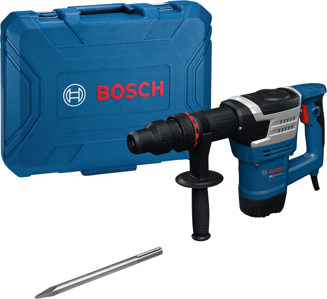 Máy đục bê tông Bosch GSH 5 MX có hộp đựng và đục.