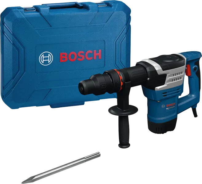 Máy đục bê tông Bosch GSH 5 MX có hộp đựng và đục.
