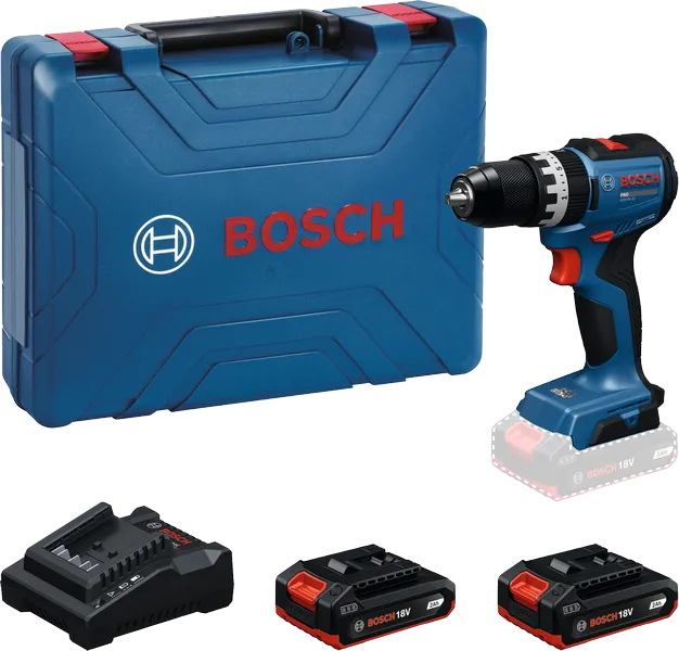 Bộ máy khoan Bosch GSB 18V-52 kèm pin và bộ sạc.