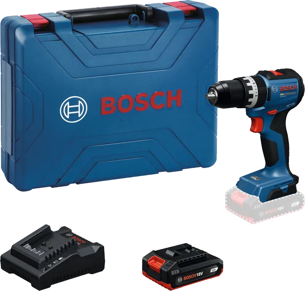 Bộ máy khoan không dây Bosch GSB 18V-52 kèm hộp đựng và pin.